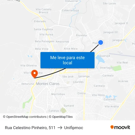 Rua Celestino Pinheiro, 511 to Unifipmoc map