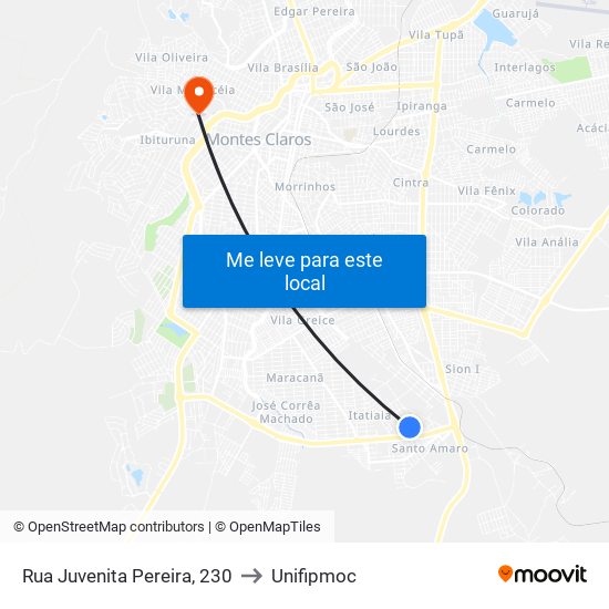 Rua Juvenita Pereira, 230 to Unifipmoc map