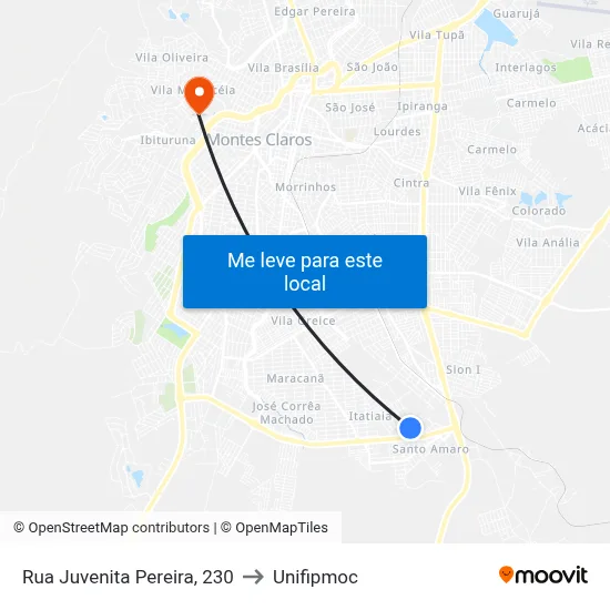 Rua Juvenita Pereira, 230 to Unifipmoc map