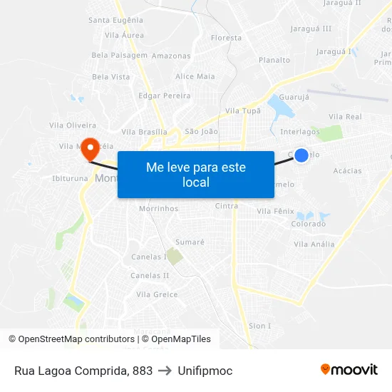 Rua Lagoa Comprida, 883 to Unifipmoc map