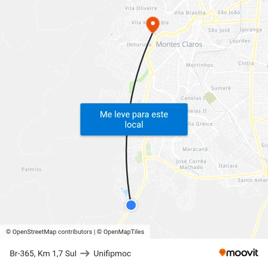 Br-365, Km 1,7 Sul to Unifipmoc map