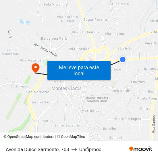 Avenida Dulce Sarmento, 703 to Unifipmoc map