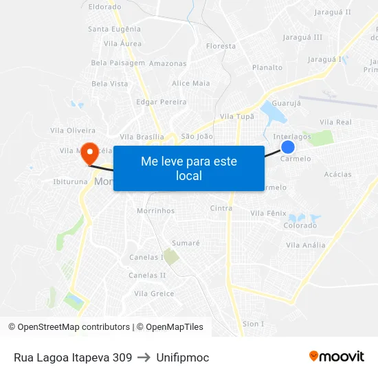 Rua Lagoa Itapeva 309 to Unifipmoc map