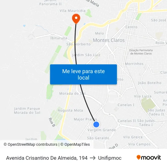 Avenida Crisantino De Almeida, 194 to Unifipmoc map