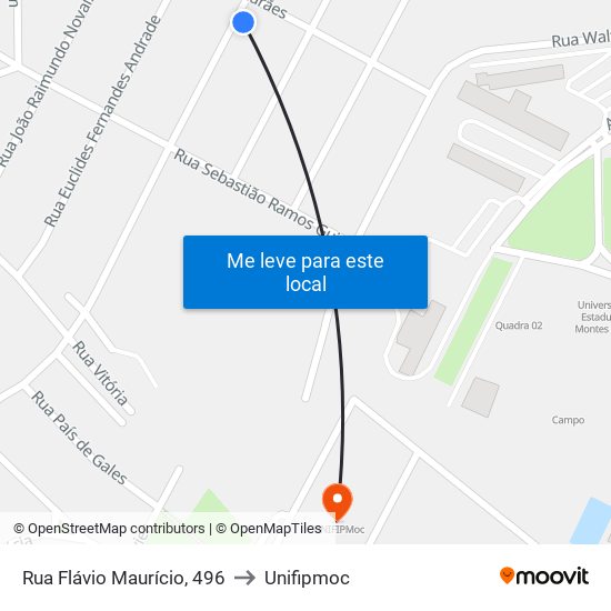 Rua Flávio Maurício, 496 to Unifipmoc map