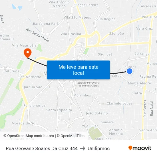 Rua Geovane Soares Da Cruz 344 to Unifipmoc map
