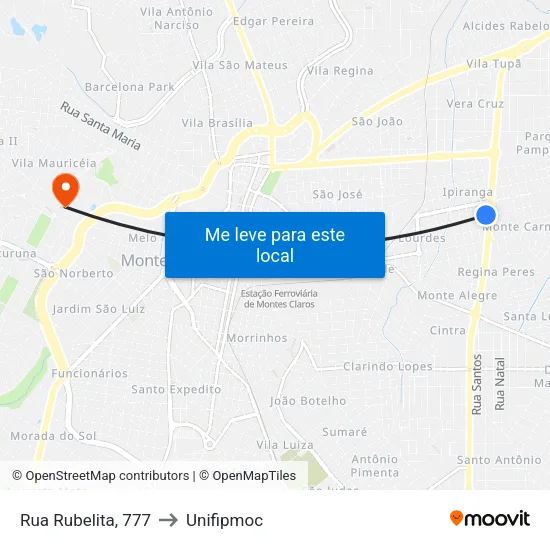 Rua Rubelita, 777 to Unifipmoc map