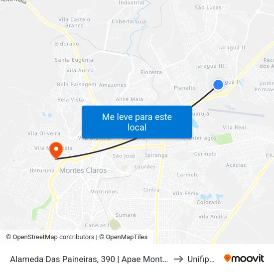 Alameda Das Paineiras, 390 | Apae Montes Claros to Unifipmoc map