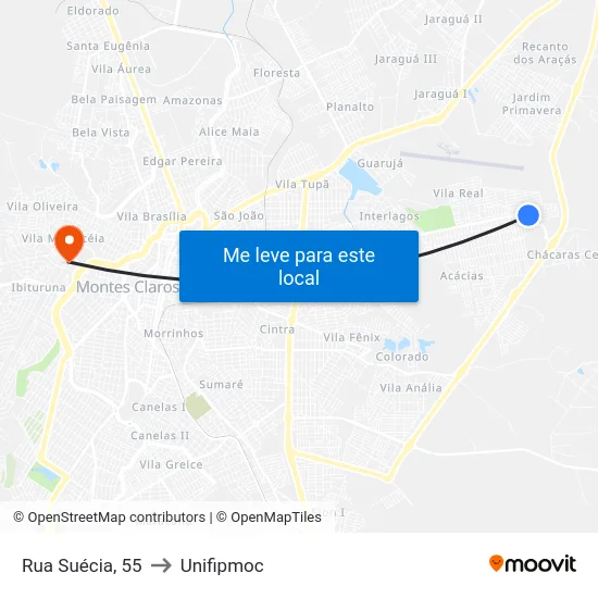 Rua Suécia, 55 to Unifipmoc map