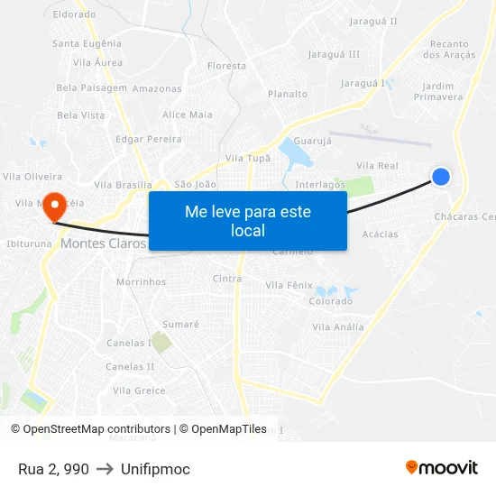 Rua 2, 990 to Unifipmoc map