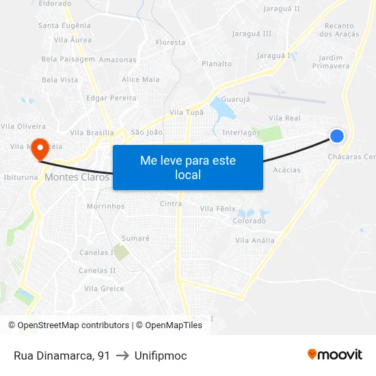 Rua Dinamarca, 91 to Unifipmoc map