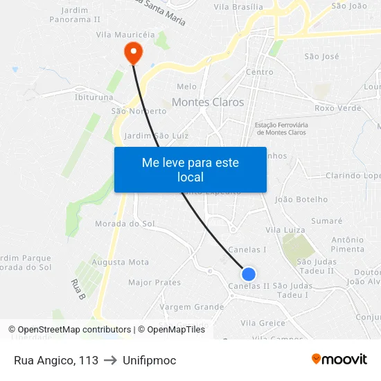 Rua Angico, 113 to Unifipmoc map