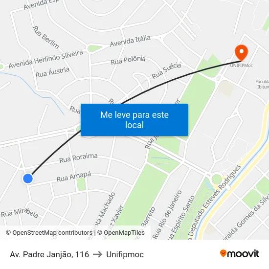 Av. Padre Janjão, 116 to Unifipmoc map