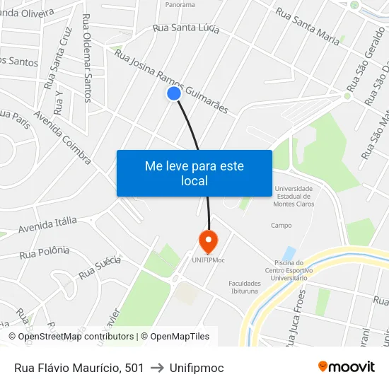 Rua Flávio Maurício, 501 to Unifipmoc map