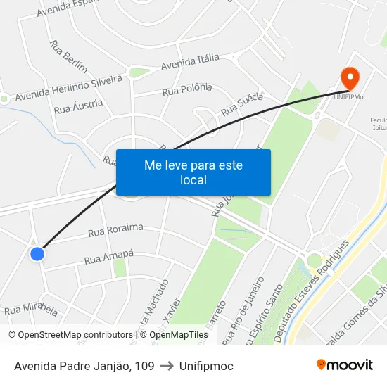 Avenida Padre Janjão, 109 to Unifipmoc map