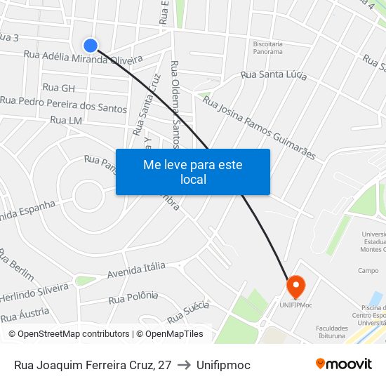 Rua Joaquim Ferreira Cruz, 27 to Unifipmoc map