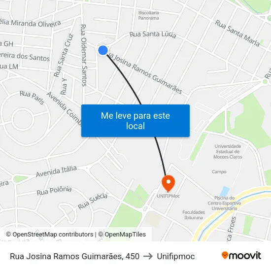 Rua Josina Ramos Guimarães, 450 to Unifipmoc map