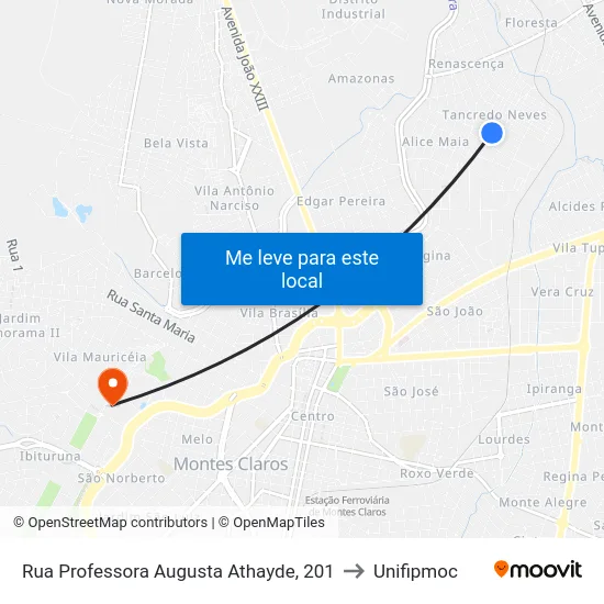 Rua Professora Augusta Athayde, 201 to Unifipmoc map