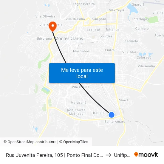 Rua Juvenita Pereira, 105 | Ponto Final Do Santa Rafaela to Unifipmoc map