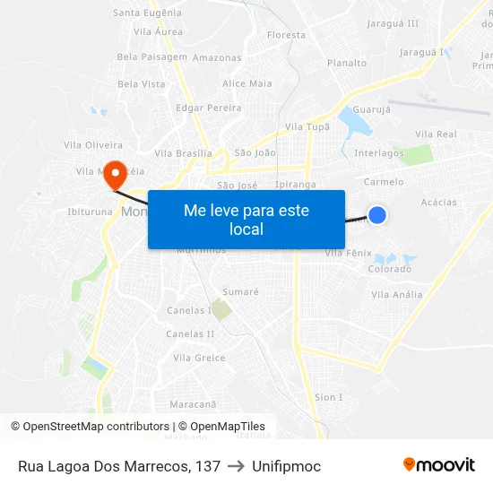 Rua Lagoa Dos Marrecos, 137 to Unifipmoc map