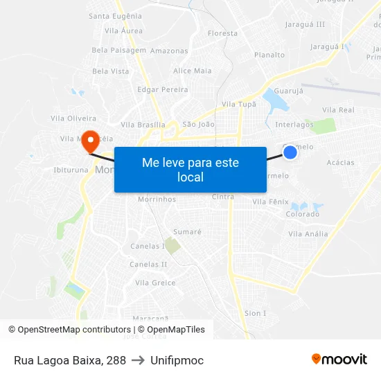Rua Lagoa Baixa, 288 to Unifipmoc map