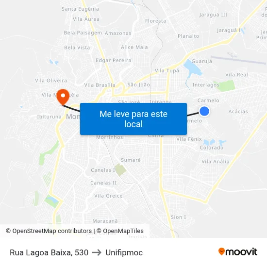 Rua Lagoa Baixa, 530 to Unifipmoc map