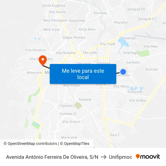 Avenida Antônio Ferreira De Oliveira, S/N to Unifipmoc map