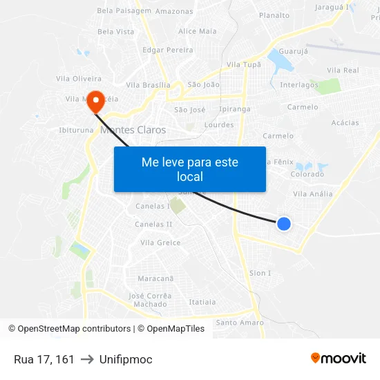 Rua 17, 161 to Unifipmoc map