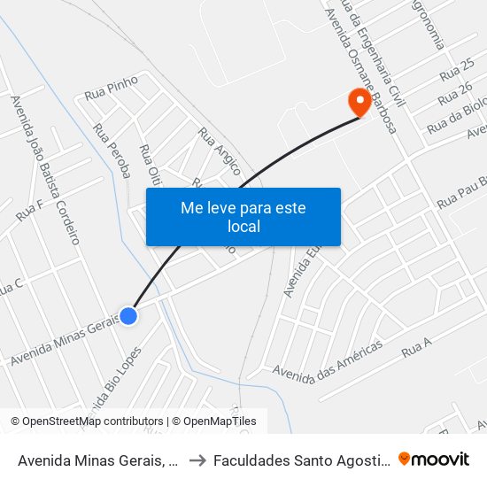 Avenida Minas Gerais, 590 to Faculdades Santo Agostinho map