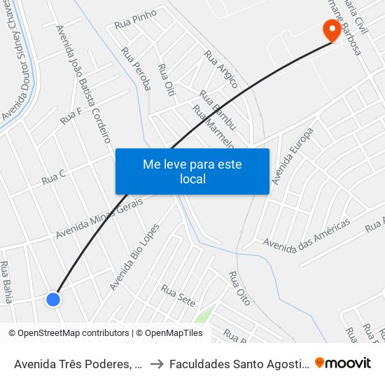 Avenida Três Poderes, 230 to Faculdades Santo Agostinho map