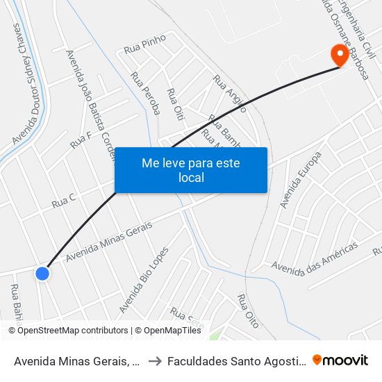 Avenida Minas Gerais, 202 to Faculdades Santo Agostinho map