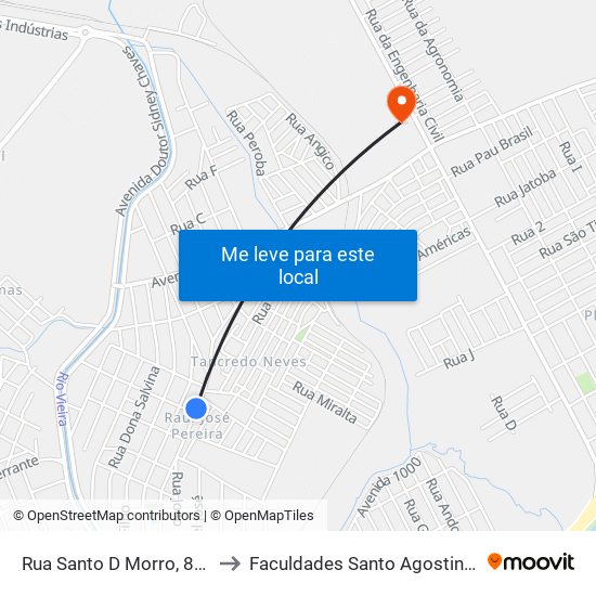 Rua Santo D Morro, 836 to Faculdades Santo Agostinho map