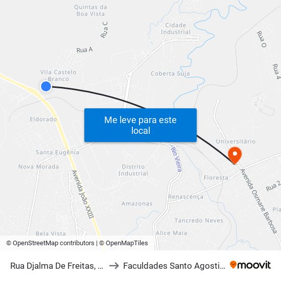 Rua Djalma De Freitas, 219 to Faculdades Santo Agostinho map