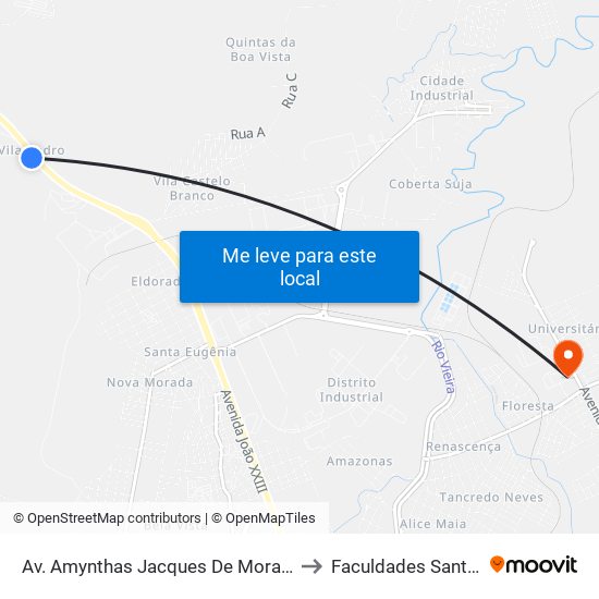 Av. Amynthas Jacques De Moraes, 5615 | Vila Cedro to Faculdades Santo Agostinho map