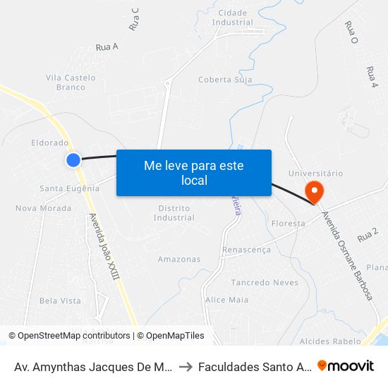 Av. Amynthas Jacques De Moraes, 3725 to Faculdades Santo Agostinho map