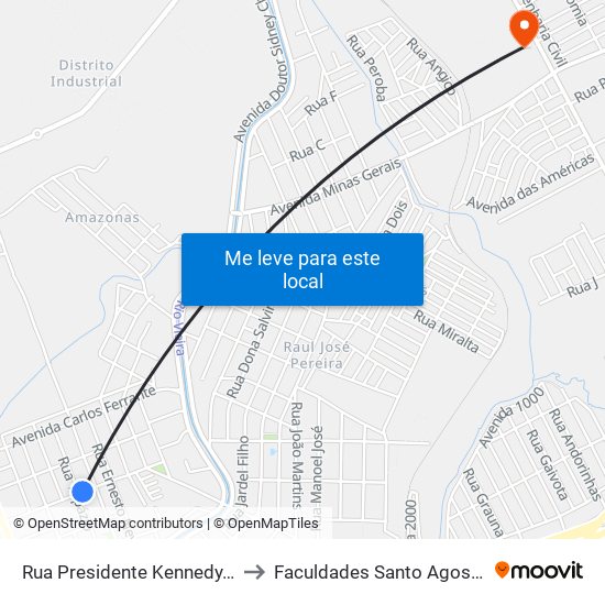 Rua Presidente Kennedy, 341 to Faculdades Santo Agostinho map