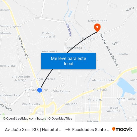 Av. João Xxiii, 933 | Hospital Aroldo Tourinho to Faculdades Santo Agostinho map