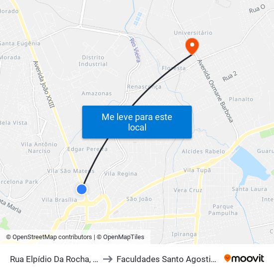 Rua Elpídio Da Rocha, 33 to Faculdades Santo Agostinho map