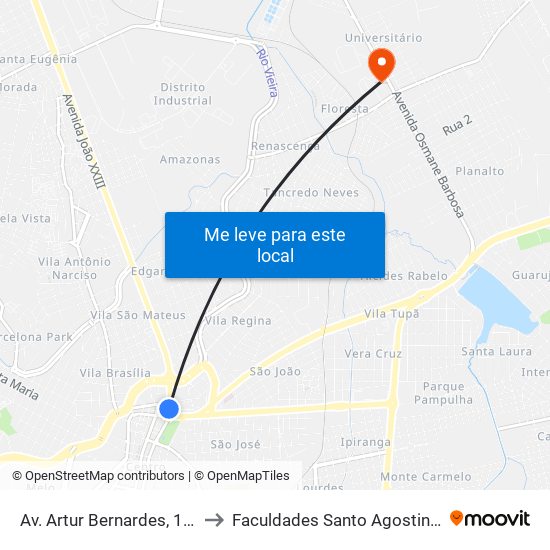 Av. Artur Bernardes, 179 to Faculdades Santo Agostinho map