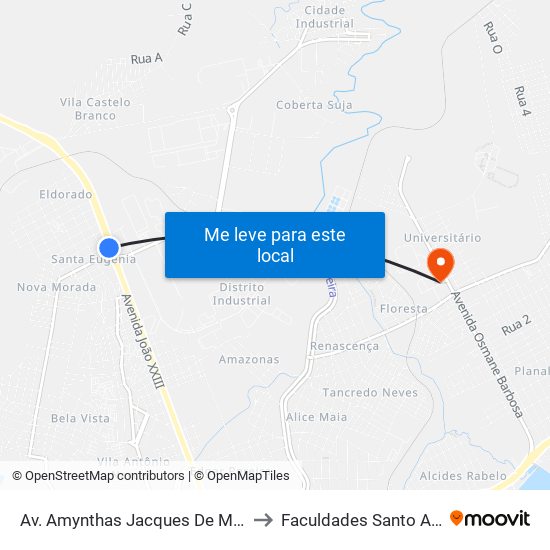 Av. Amynthas Jacques De Moraes, 3479 to Faculdades Santo Agostinho map