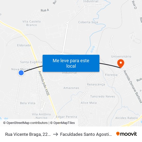 Rua Vicente Braga, 2247 to Faculdades Santo Agostinho map
