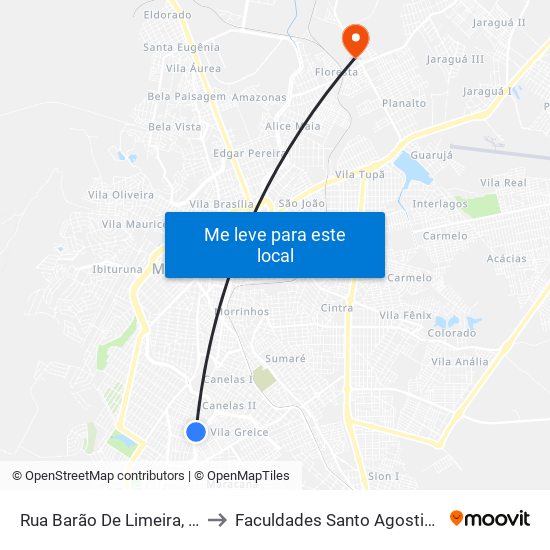 Rua Barão De Limeira, 53 to Faculdades Santo Agostinho map