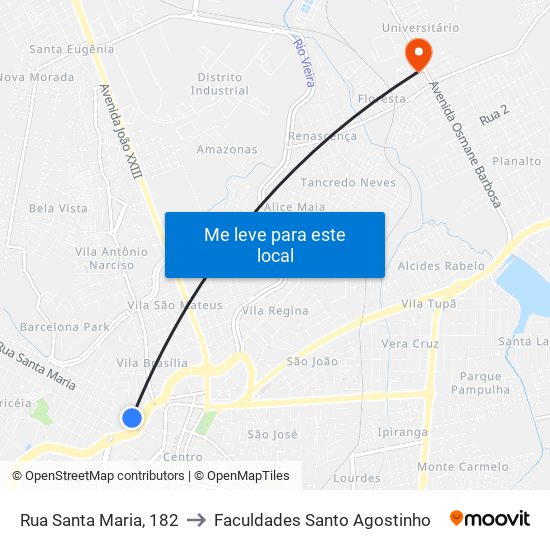 Rua Santa Maria, 182 to Faculdades Santo Agostinho map