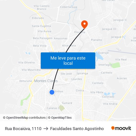 Rua Bocaiúva, 1110 to Faculdades Santo Agostinho map