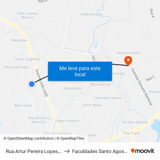 Rua Artur Pereira Lopes, 891 to Faculdades Santo Agostinho map