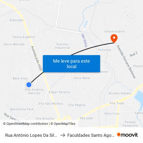 Rua Antônio Lopes Da Silva, 231 to Faculdades Santo Agostinho map