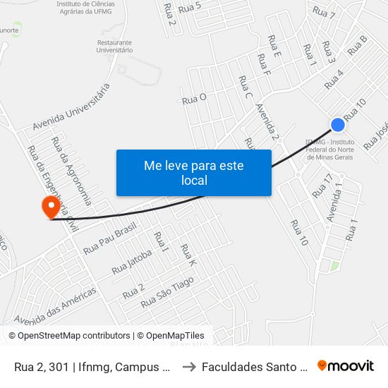 Rua 2, 301 | Ifnmg, Campus Montes Claros to Faculdades Santo Agostinho map