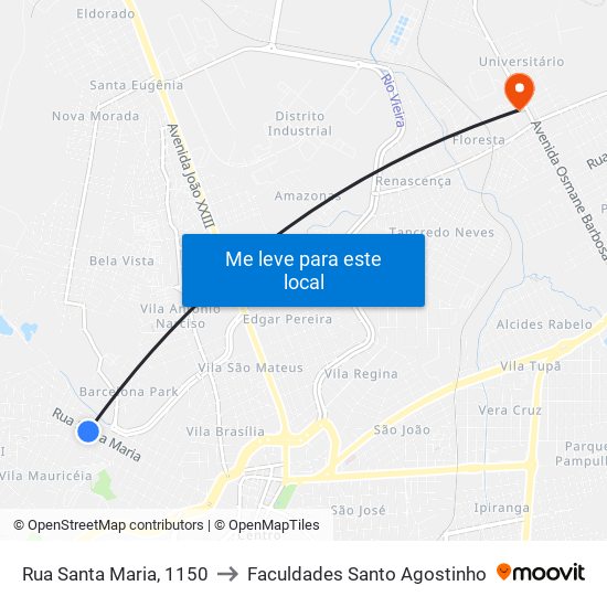 Rua Santa Maria, 1150 to Faculdades Santo Agostinho map