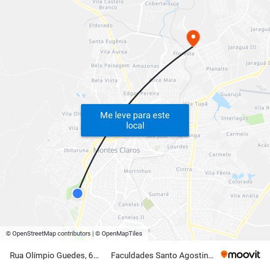 Rua Olímpio Guedes, 655 to Faculdades Santo Agostinho map