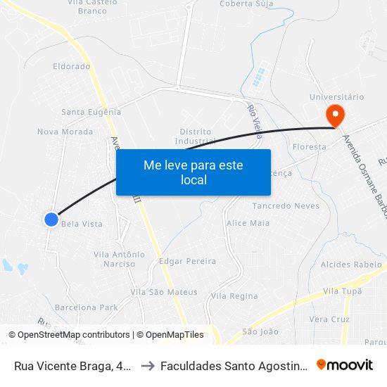 Rua Vicente Braga, 494 to Faculdades Santo Agostinho map
